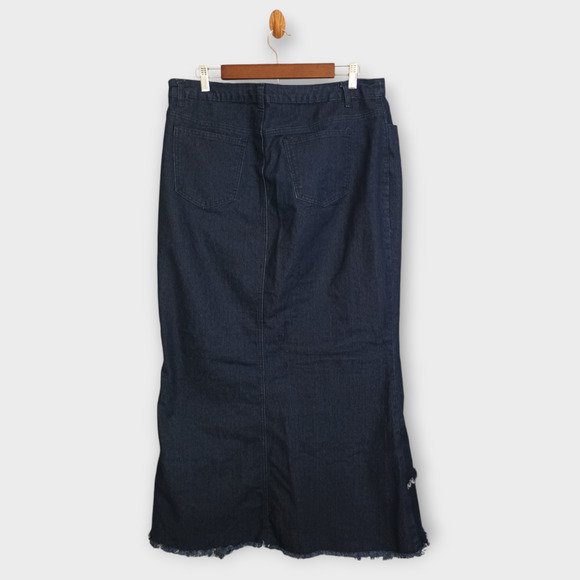 Ashley Stewart Skirt Women 14W Blue Boho Chic Maxi Distressed Bottom Y2K Pockets - Picture 2 of 9